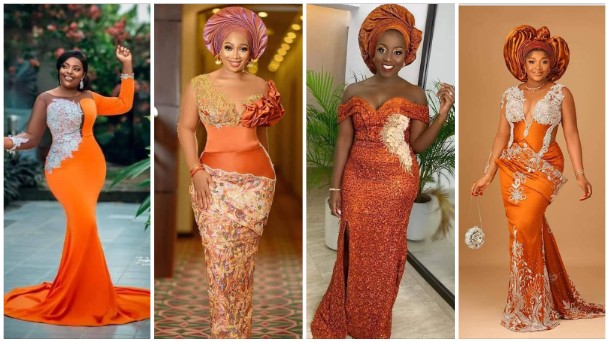 Trending Burnt Orange Lace Gown Styles for High Class Ladies