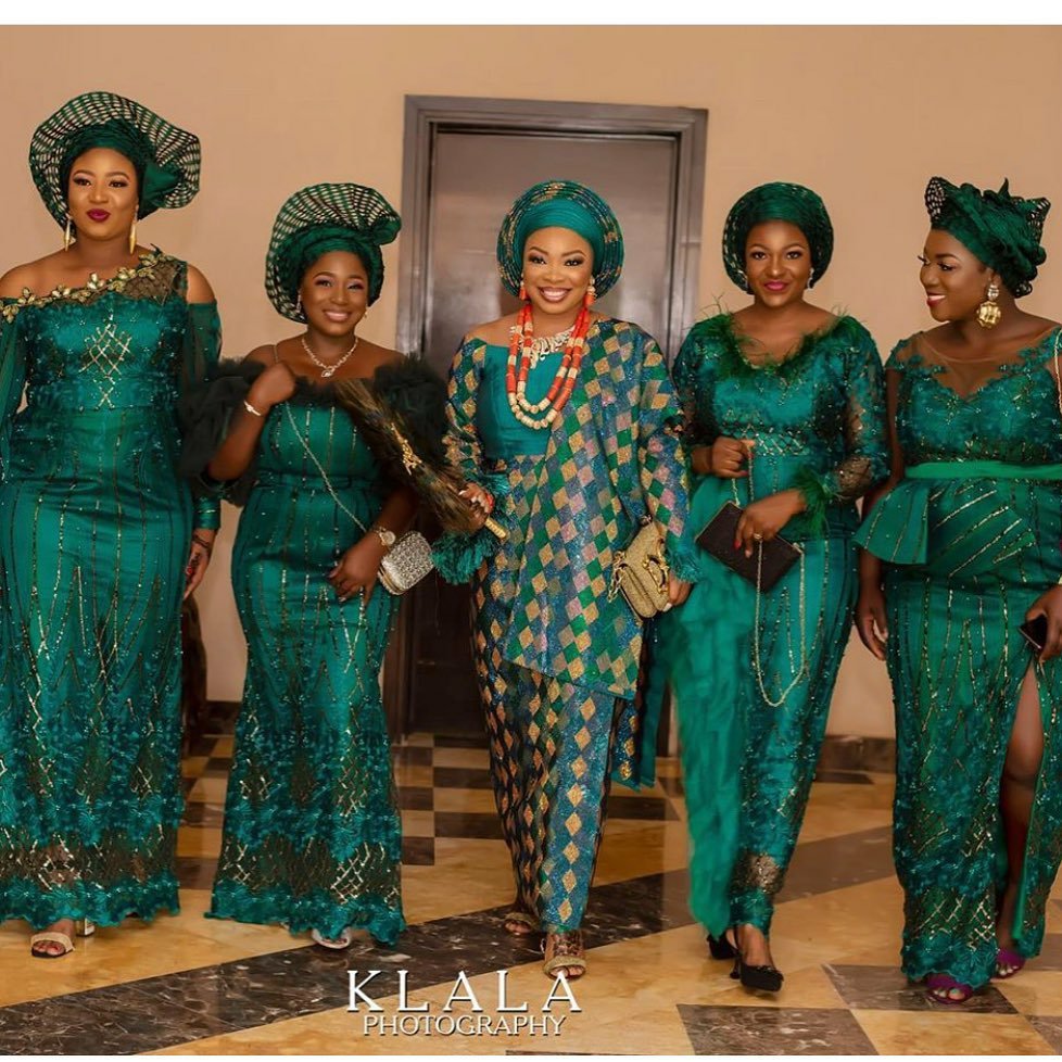 Simple green lace gown styles for wedding in nigeria